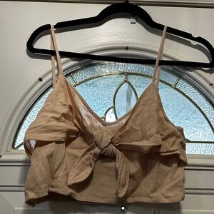 aerie Beige Tie-Front Crop Top